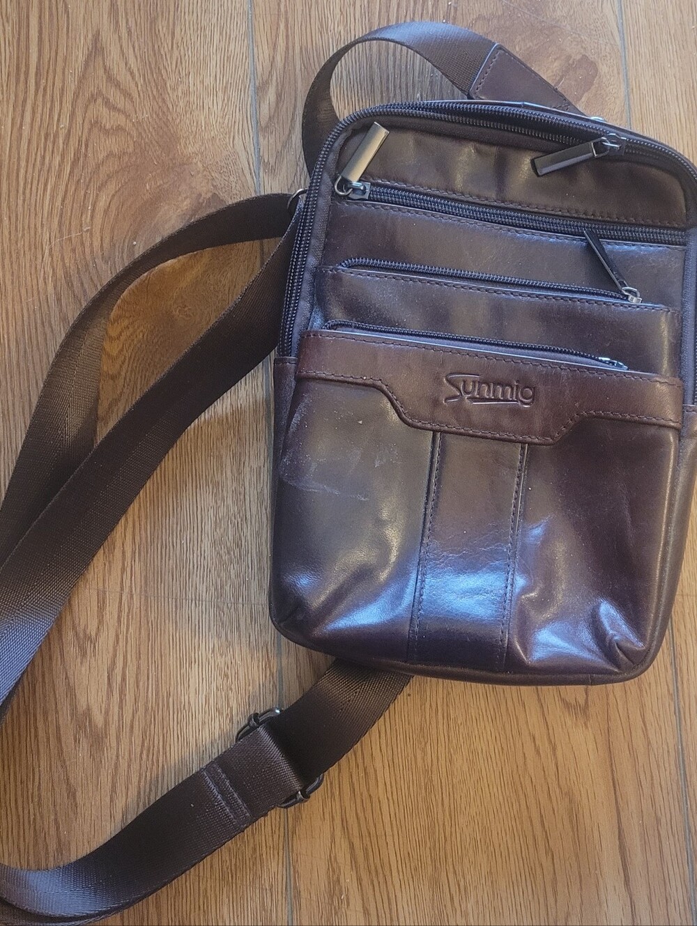 Sunmig Men's Brown Leather Messenger Sling Shoulder Bag